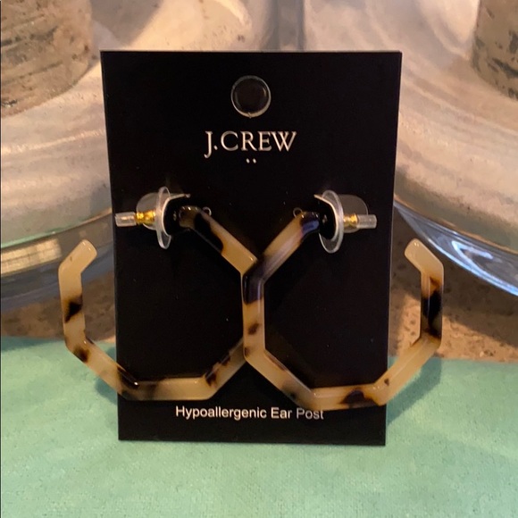 J. Crew Tortoise hoop hexagon earrings. - Picture 4 of 9